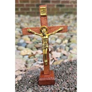 VTG Wood Standing Crucifix Jesus Christ INRI Sacred Heart‎ Southern Missions
